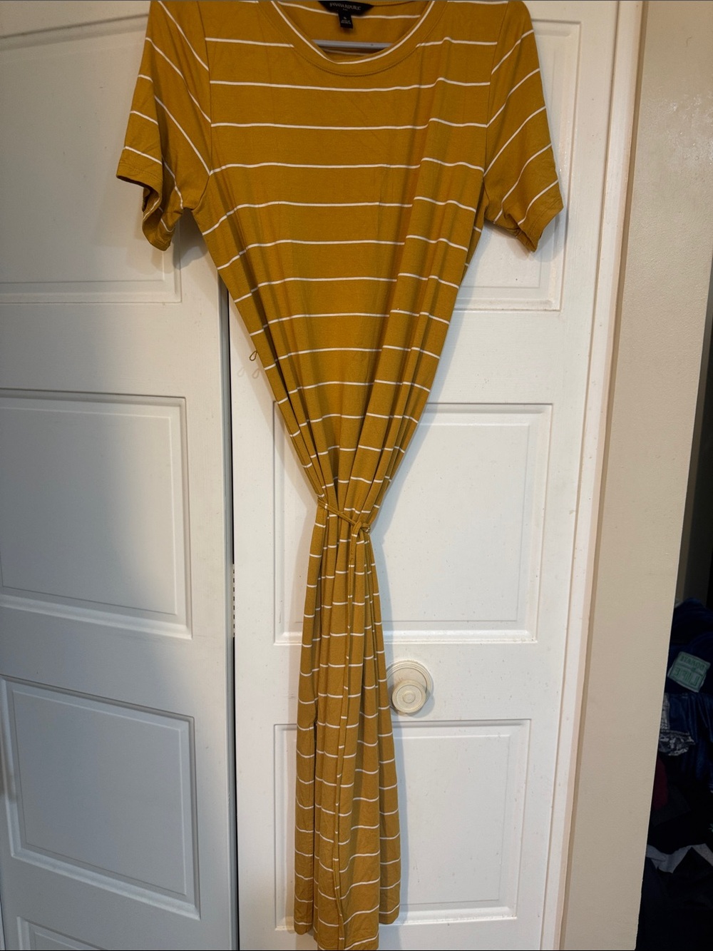 Banana Republic Mustard Yellow White Striped Maxi Dress